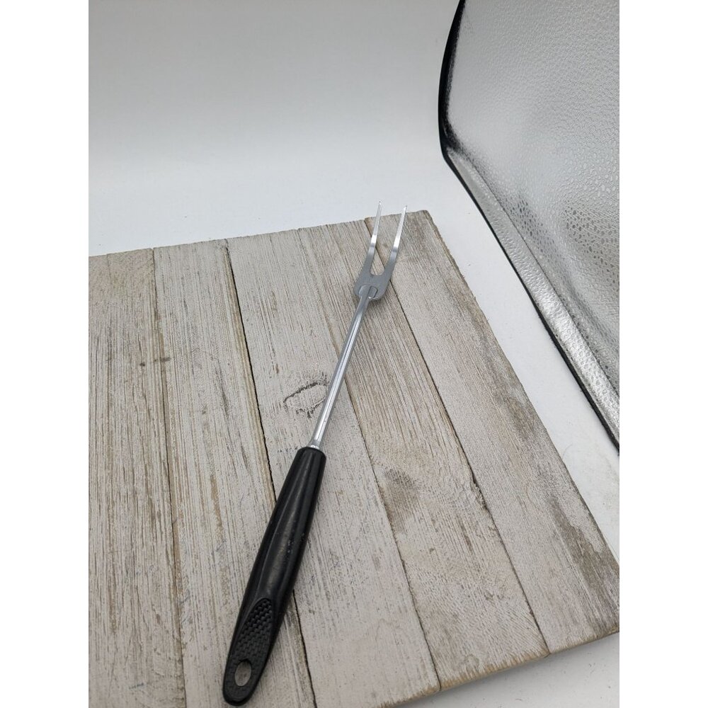 Vintage EKCO #1 Chromium Solid Meat Utility Fork Black Handle 12 1/2"